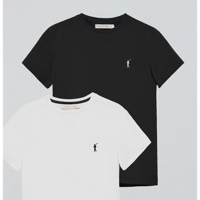 Pack mujer de dos camisetas negra y blanca de manga corta con logo bordado Rigby Go