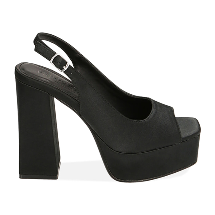 Sandalias de raso negro, tacón 10 cm.