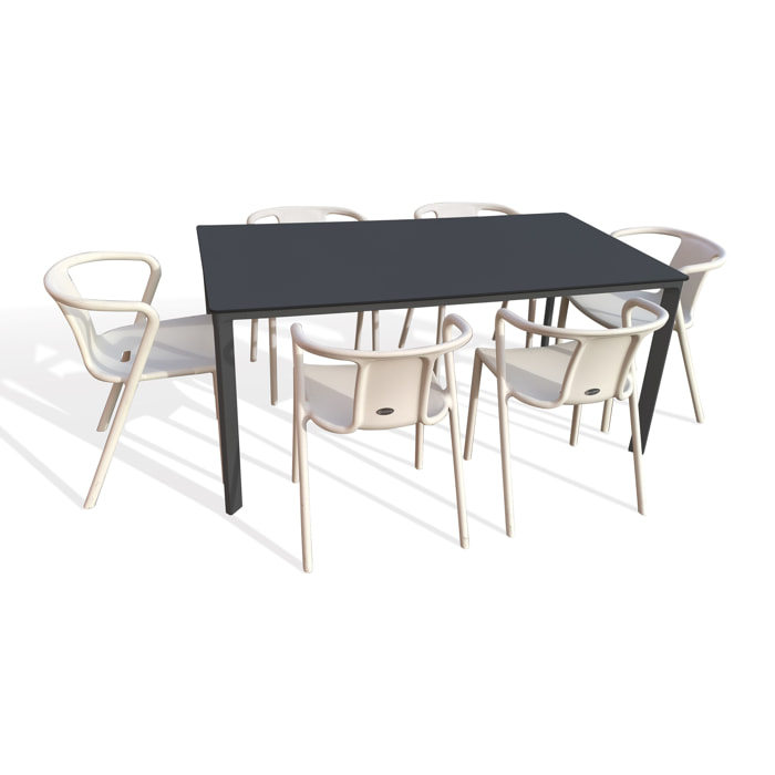 MEET - Ensemble repas de jardin 6 places en aluminium laqué