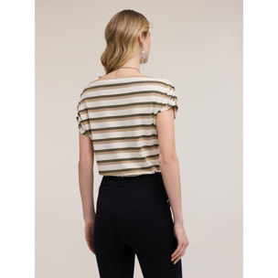 Motivi - T-shirt a righe lurex - Verde militare