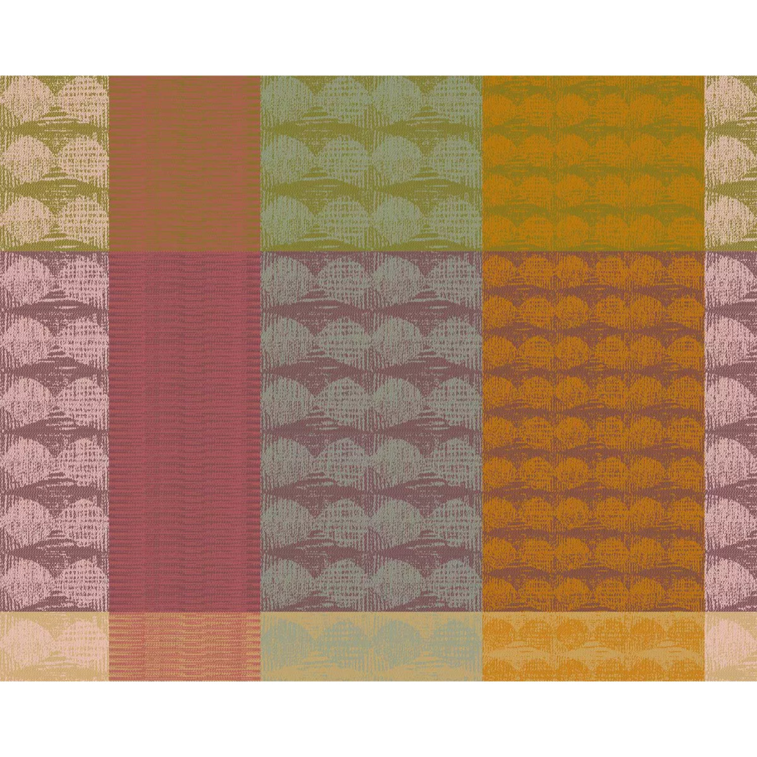 Set pur coton motif jacquard vert orange Mille halos prunus