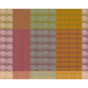 Set pur coton motif jacquard vert orange Mille halos prunus