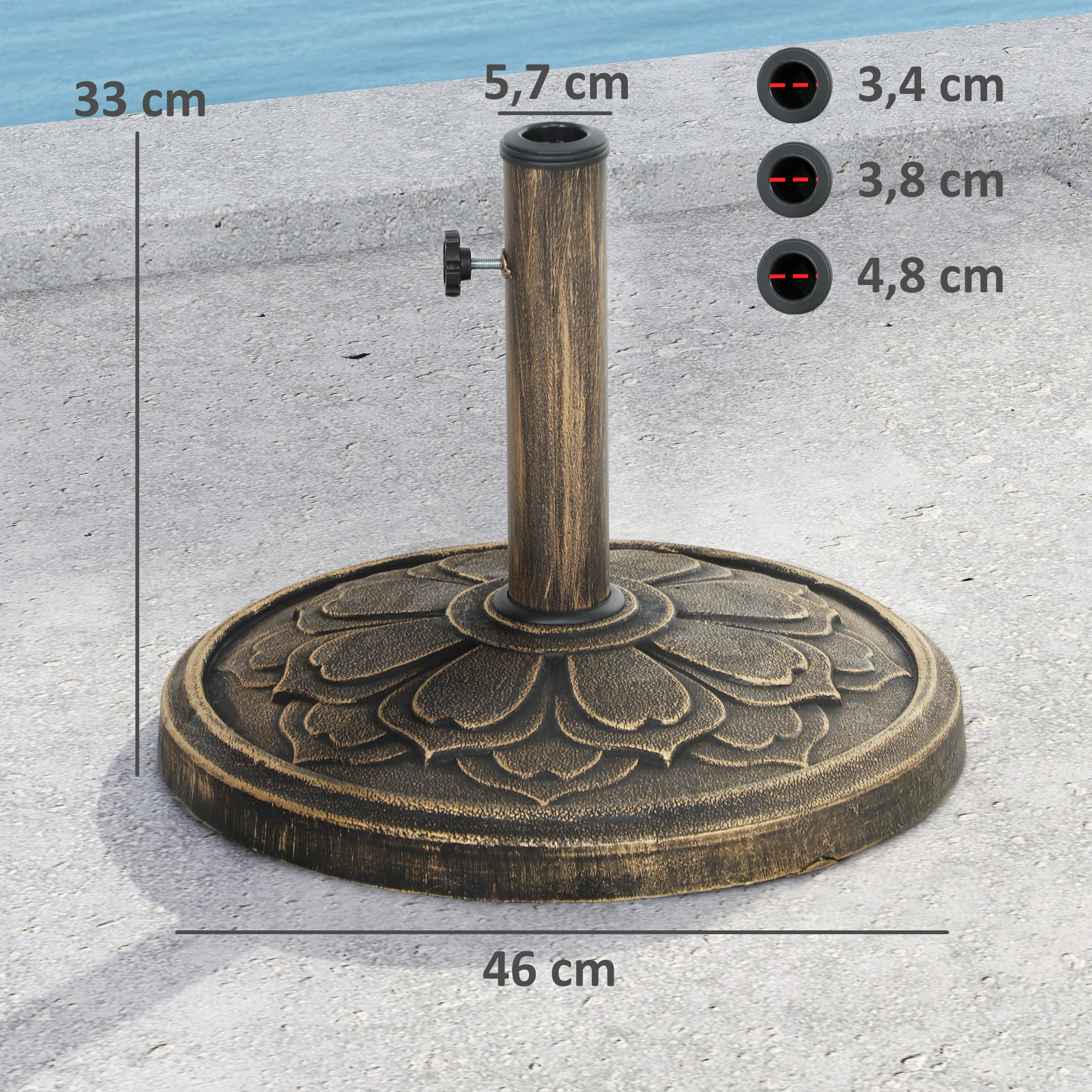 Base para Sombrilla Redonda Soporte para Parasol Pie para Sombrilla Relleno de Cemento Peso 12 kg para Jardín Terraza Bronce