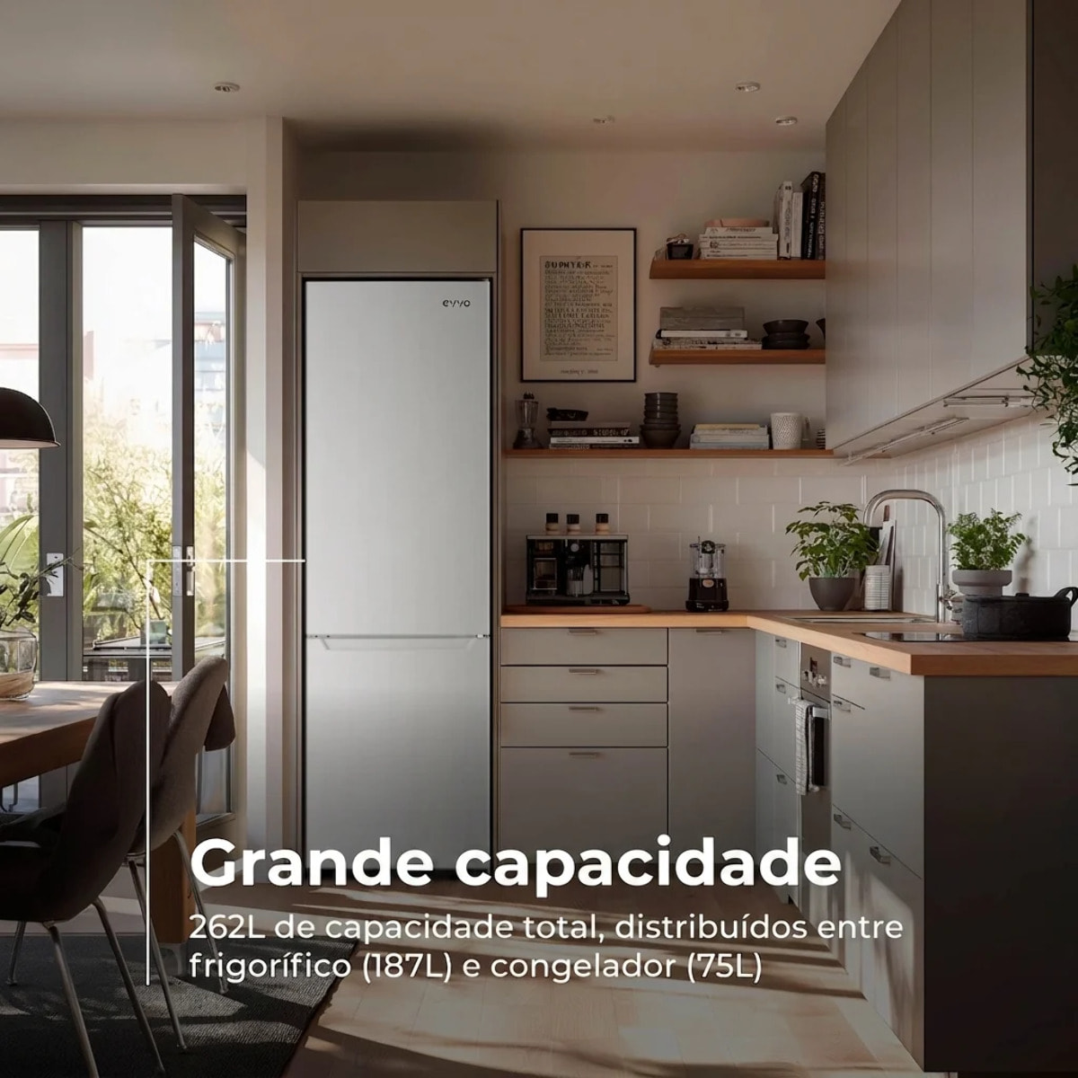 Frigorífico Combi EVVO F51, 187 l + 75 l, 176 cm, Blanco, Bajo consumo
