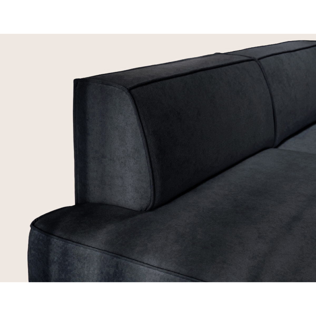 Lisette - Canapé d'angle droit 4 places convertible avec coffre en velours - Noir