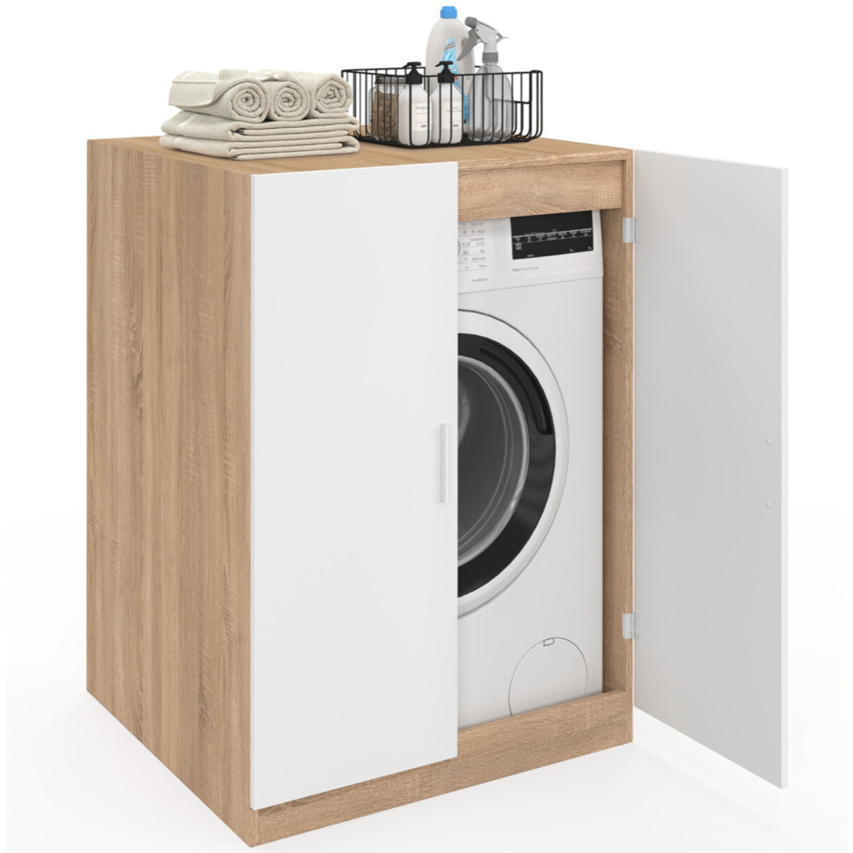 Meuble machine à laver Will effet hêtre 2 portes blanches