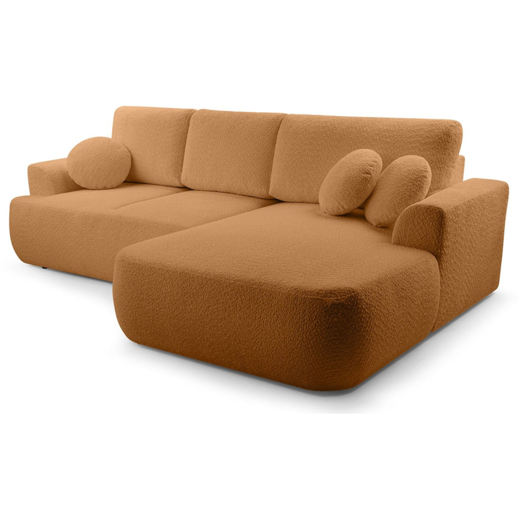 Candela - canapé d'angle droit 4 places - convertible avec coffre - en tissu bouclette - Terracotta