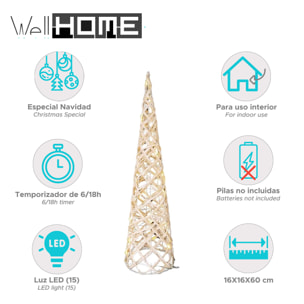 árbol navideño con 15 luces led 16x16x60cm gris
