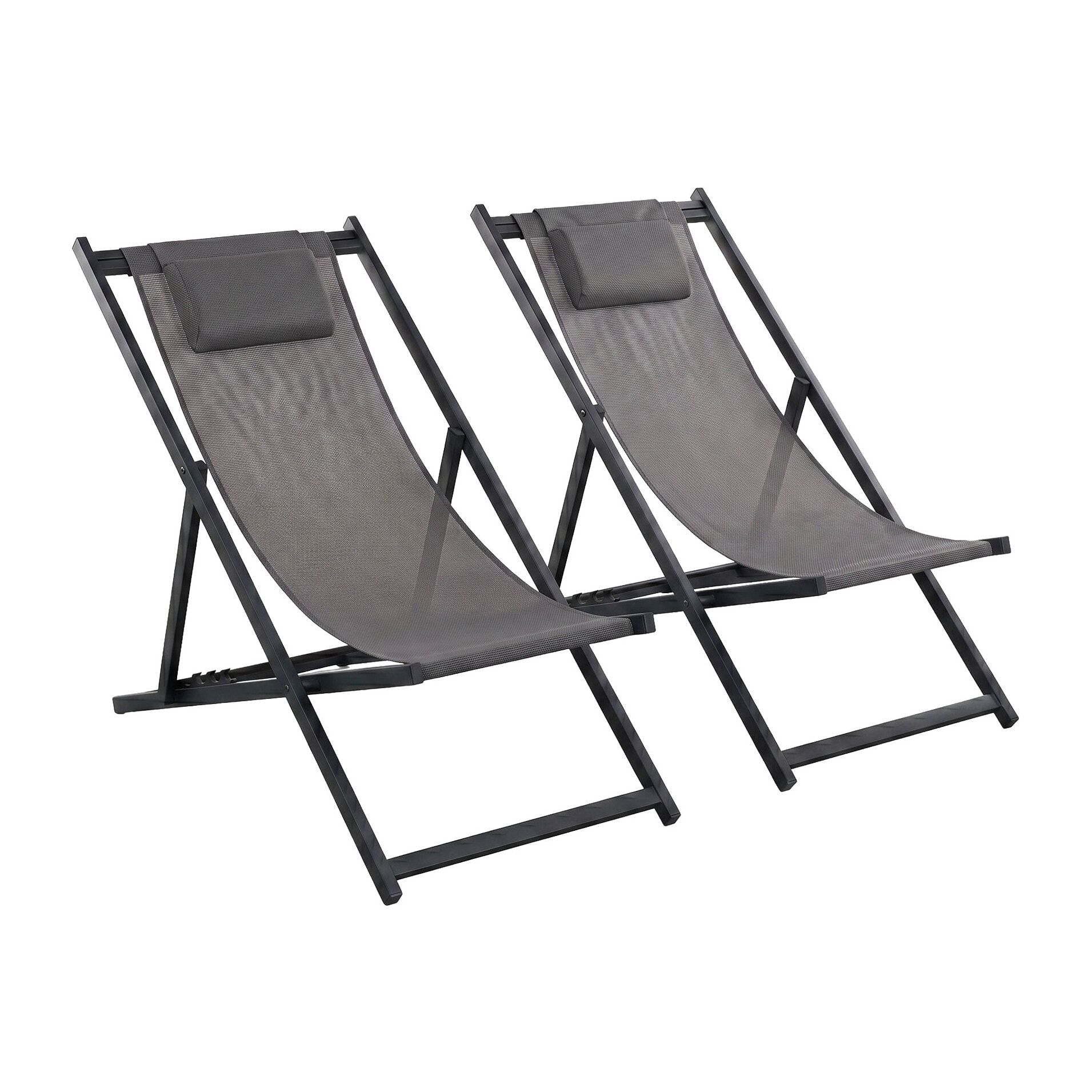 Mezzaluna - Set di 2 sdraio pieghevoli 59x97x104 cm da giardino in alluminio e textilene antracite