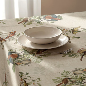 Mantel estampado antimanchas BIRD NATURAL