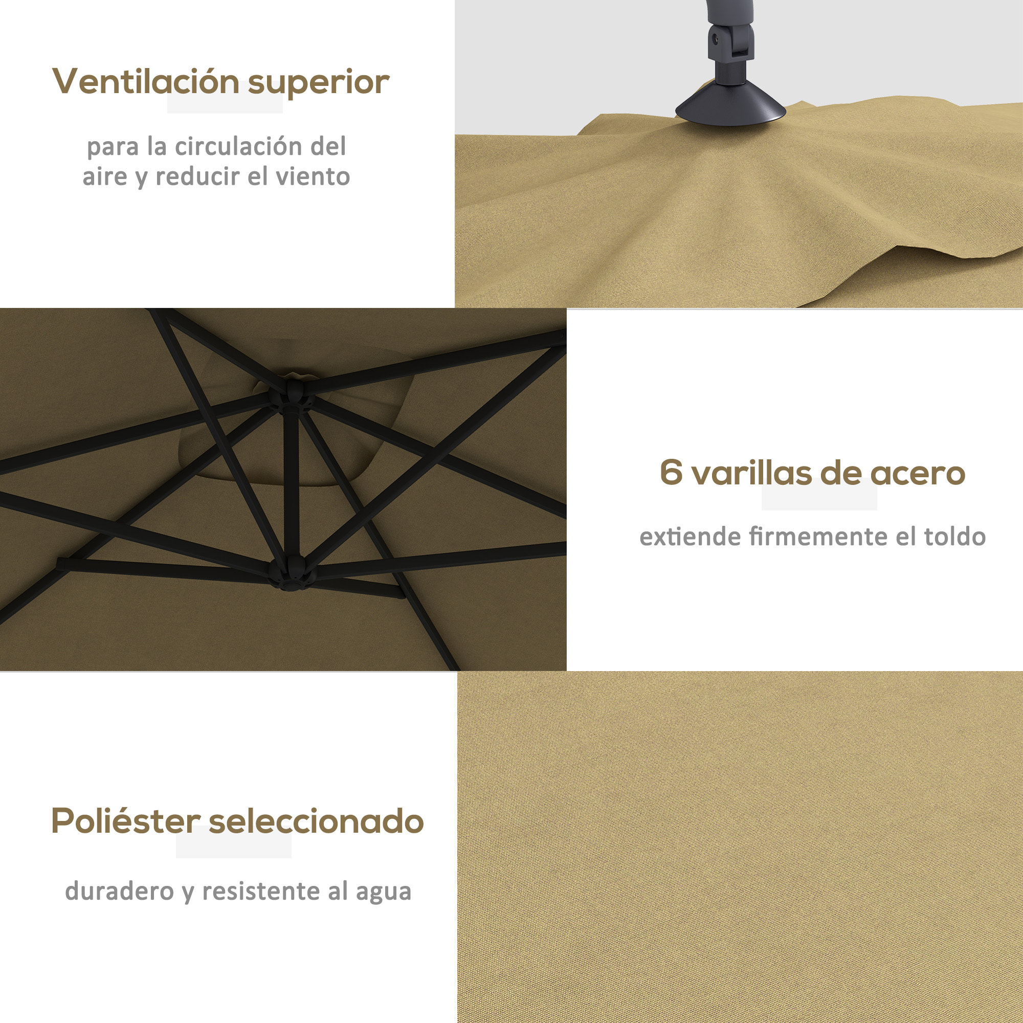 Parasol Excéntrico 294x193 cm Sombrilla de Jardín con Base Cruzada y Manivela Impermeable Protección UV Sombrilla para Terraza Patio Marrón