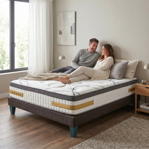 Ensemble Matelas Copenhague & Sommier KIT15, 24 cm, Technologie tri-lattes, Soutien Ferme, Aération Optimale
