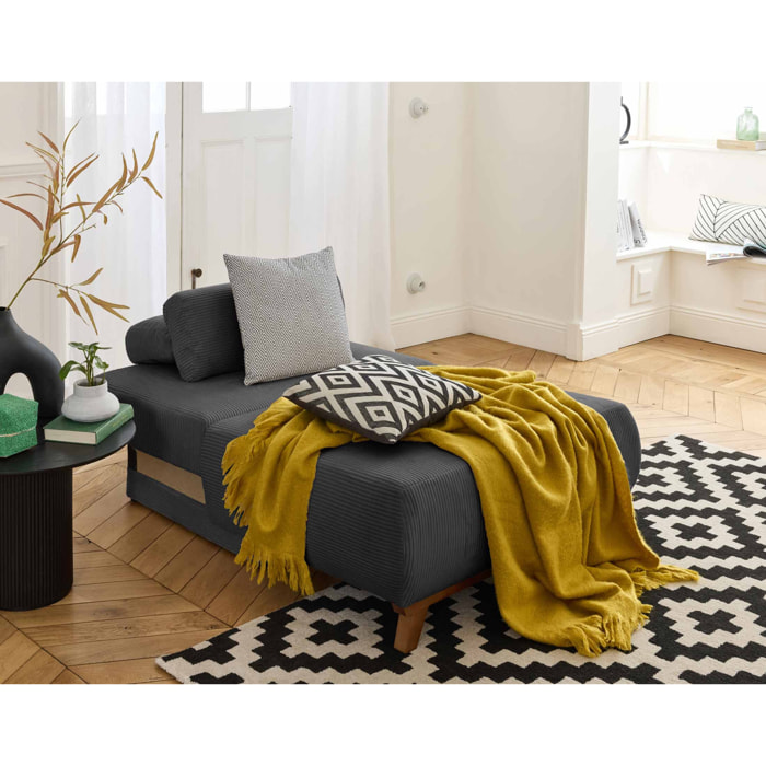 Cristal - fauteuil - convertible avec coffre - en velours côtelé - Gris foncé