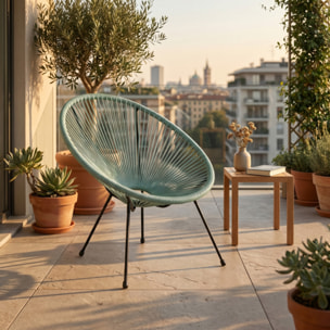 Sedia da giardino in acciaio e vimini sintetico multistring, poltrona outdoor, design moderno, resistente a UV e acqua, antiruggine e facile da montare, seduta ergonomica e traspirante, ideale per balcone terrazzo e giardino.