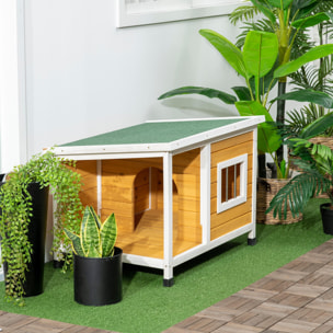 Caseta para Perros de Madera 85,5x62x60 cm Casa para Mascotas Refugio para Perros con Techo Asfáltico Impermeable y Ventana para Interior Exterior Natural