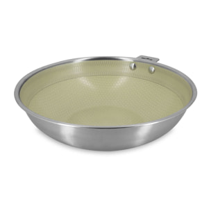 Wok 28cm en acier inoxydable et manche amovible vert AGLAE