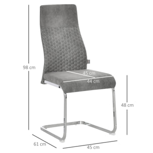 HOMCOM Set de 4 Sillas de Comedor Tapizadas en Terciopelo con Asiento Acolchado y Patas de Metal Sillas Cantilever Modernas 45x61x98 cm Gris