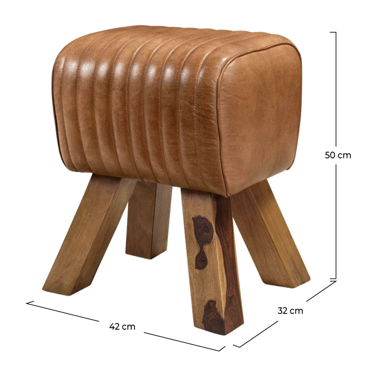 Tabouret en cuir marron et bois de manguier - Morena