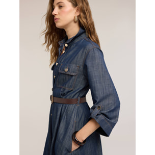 Motivi - Vestito chemisier midi in denim con cintura - Blu