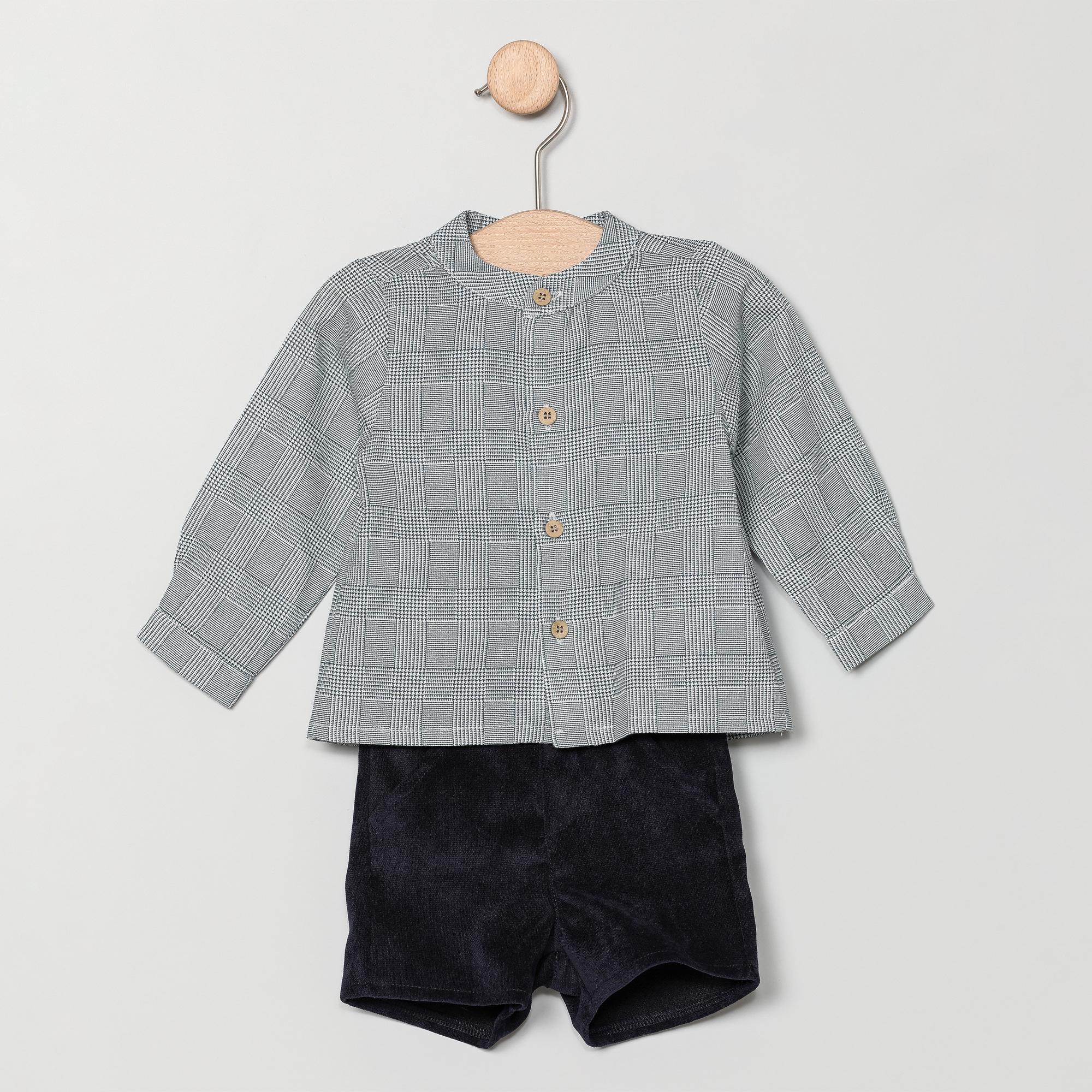 Set pantaloncini e camicia con colletto Mao Malaga grigio blu