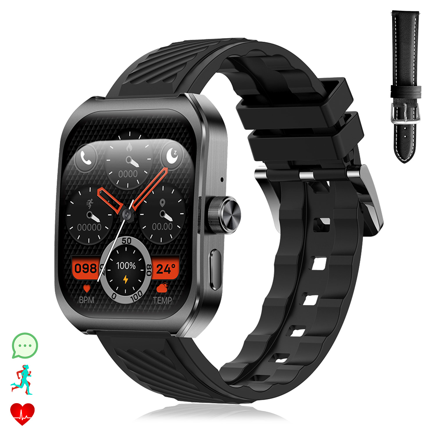 DAM Smartwatch Z88 Pro doble pulsera. Funciones outdoor, llamadas BT, notificaciones push. Funciones deportivas + salud. 5,2x1,2x4,1 Cm. Color: Negro