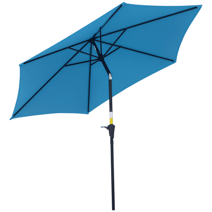 Sombrilla de Jardín, Ø260x235 cm, Parasol de Jardín Reclinable con Manivela, Poste Desmontable de Aluminio y 6 Varillas de Metal, para Terraza, Exterior, Balcón, Azul