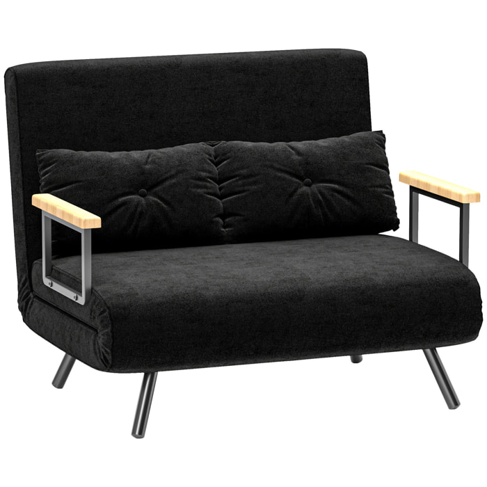 Sofá Cama de 2 Plazas Sofá Cama Plegable Tapizado en Terciopelo con Respaldo Ajustable de 5 Niveles y Almohadas Acolchadas para Oficina Dormitorio Salón 102x73x81 cm Negro