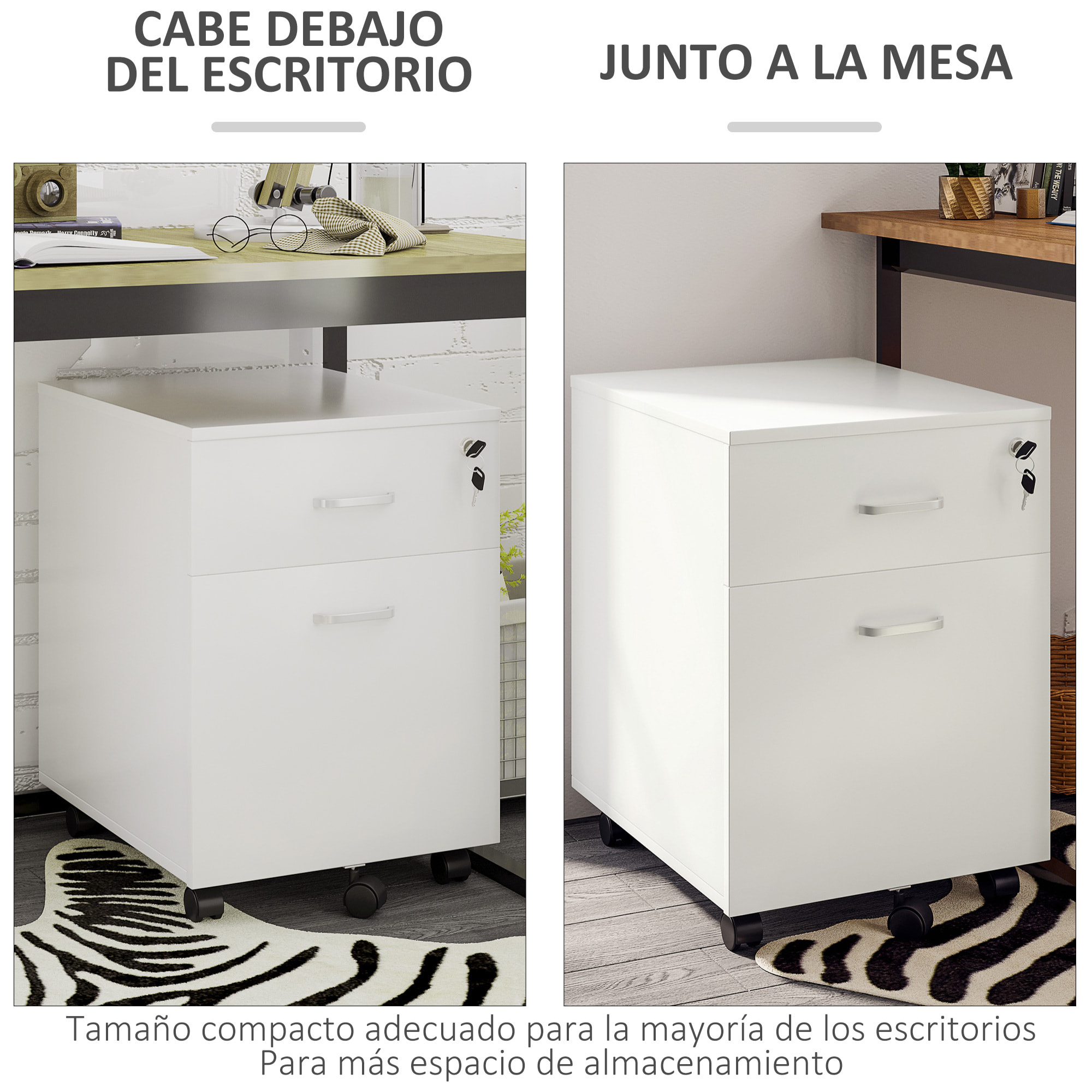 Cajonera de Oficina con Ruedas Cerradura 40x49x58cm Blanco