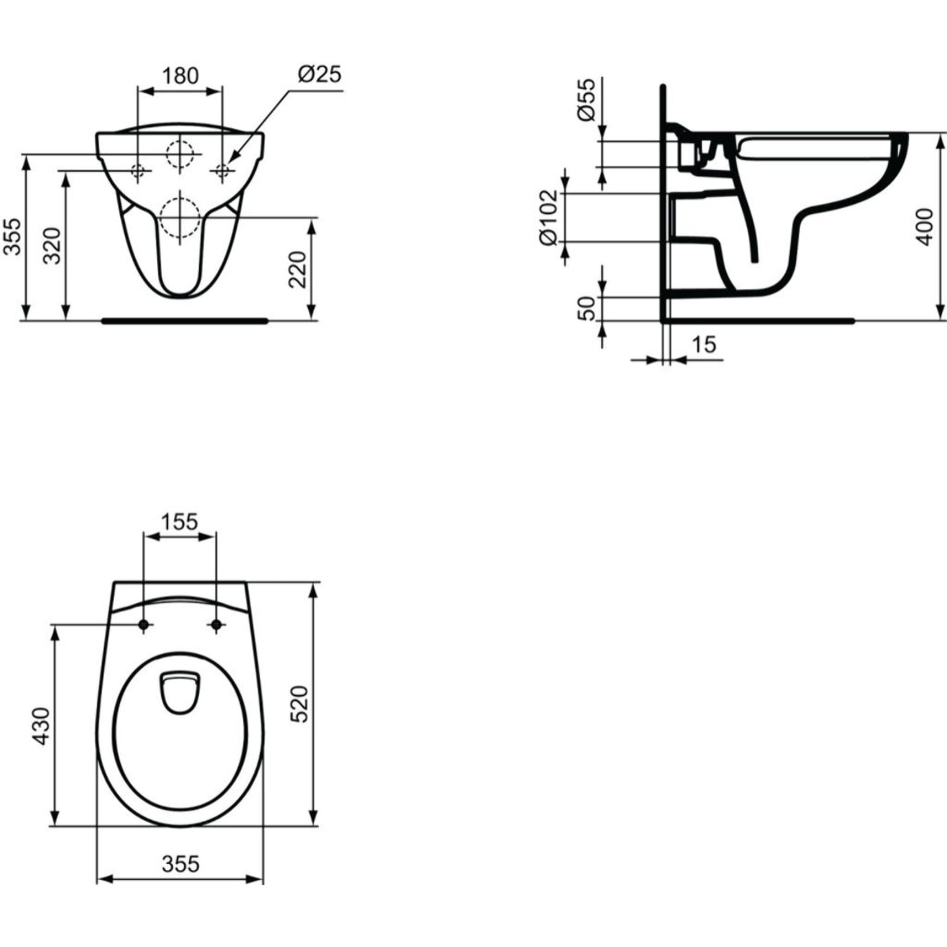 Pack WC Bati-support Geberit Duofix + Cuvette suspendue Porcher sans bride + Abattant Ideal Standard ASTOR + Plaque blanche (Por