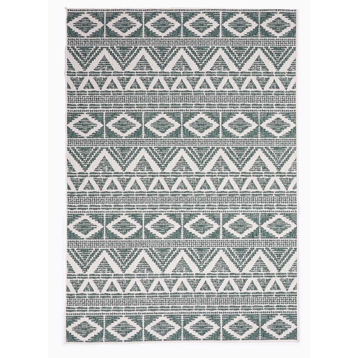 Tapis d'extérieur Reversible befe aux motifs ethniques vert et beige