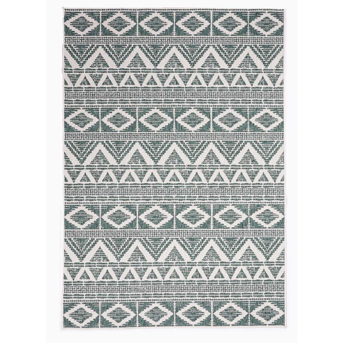 Tapis d'extérieur Reversible befe aux motifs ethniques vert et beige