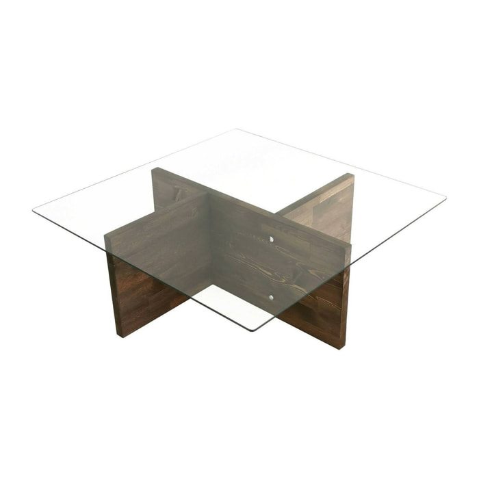 Tavolino da salotto Dhabi, Tavolo basso da caffè, Portariviste per divano, Ripiano da soggiorno, 90x90h35 cm, Noce