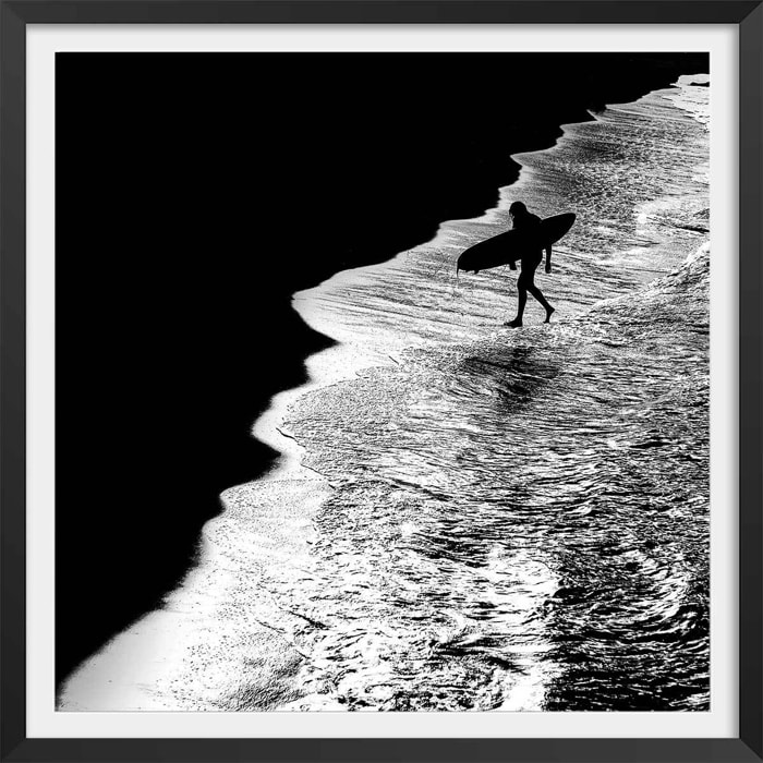 Poster surf au clair de lune Affiche + cadre en bois - Noir