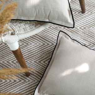 Coussin coton volant plat feston noir - Naturel