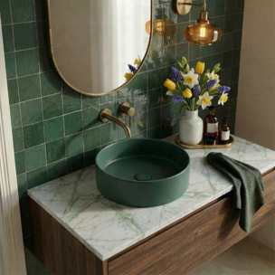 Vasque à poser ronde 36 cm hauteur 12,5 cm sans trop-plein vert mat PixL (CEPX3636GEM)