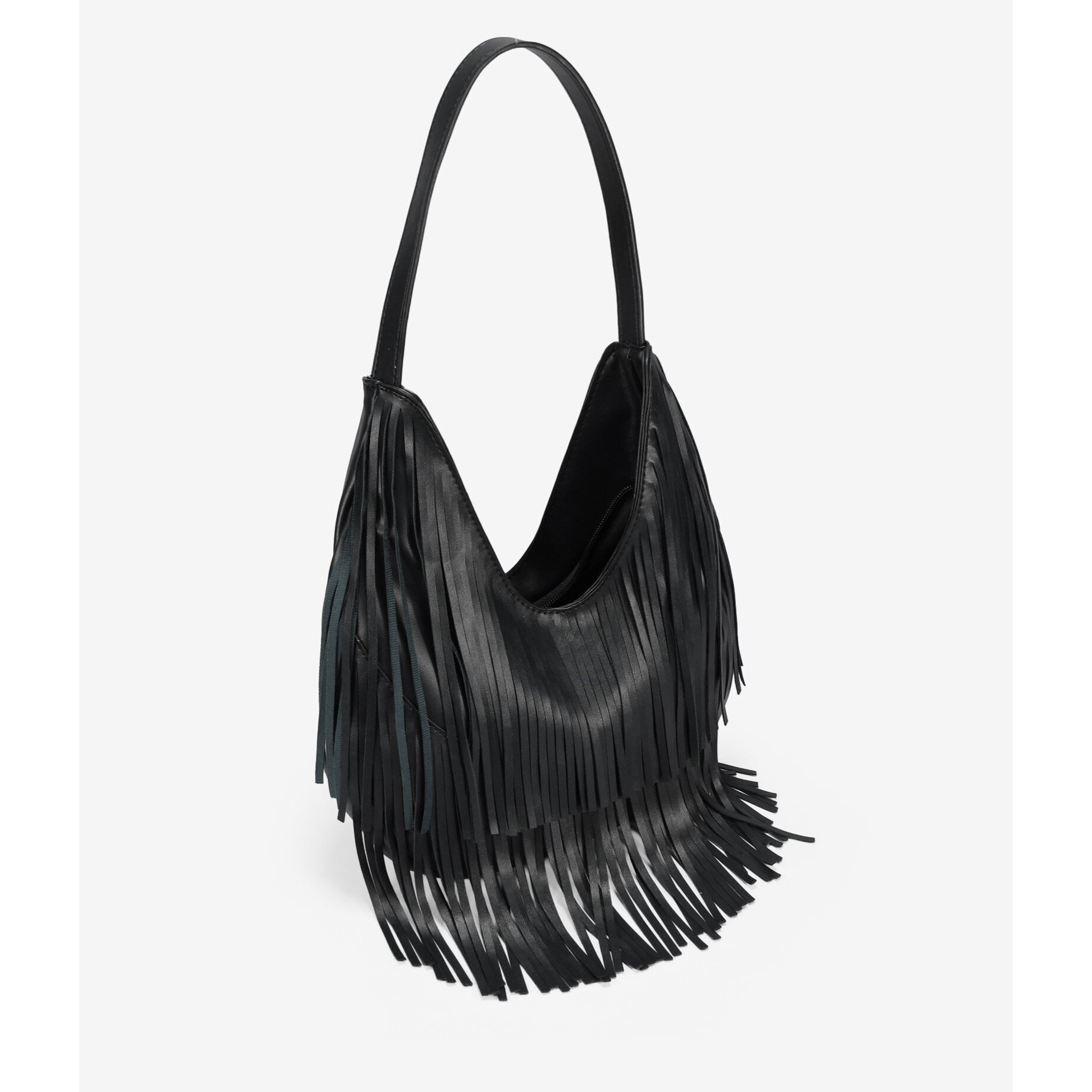 Bolso de hombro negro con flecos