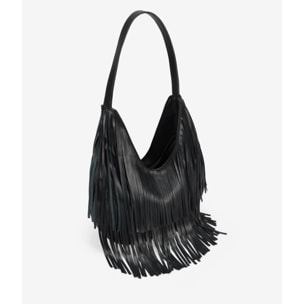 Bolso de hombro negro con flecos