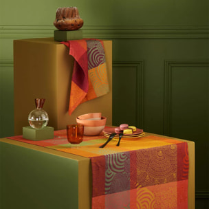 Chemin de table pur coton motif jacquard multicolore Mille rainures flamboyant