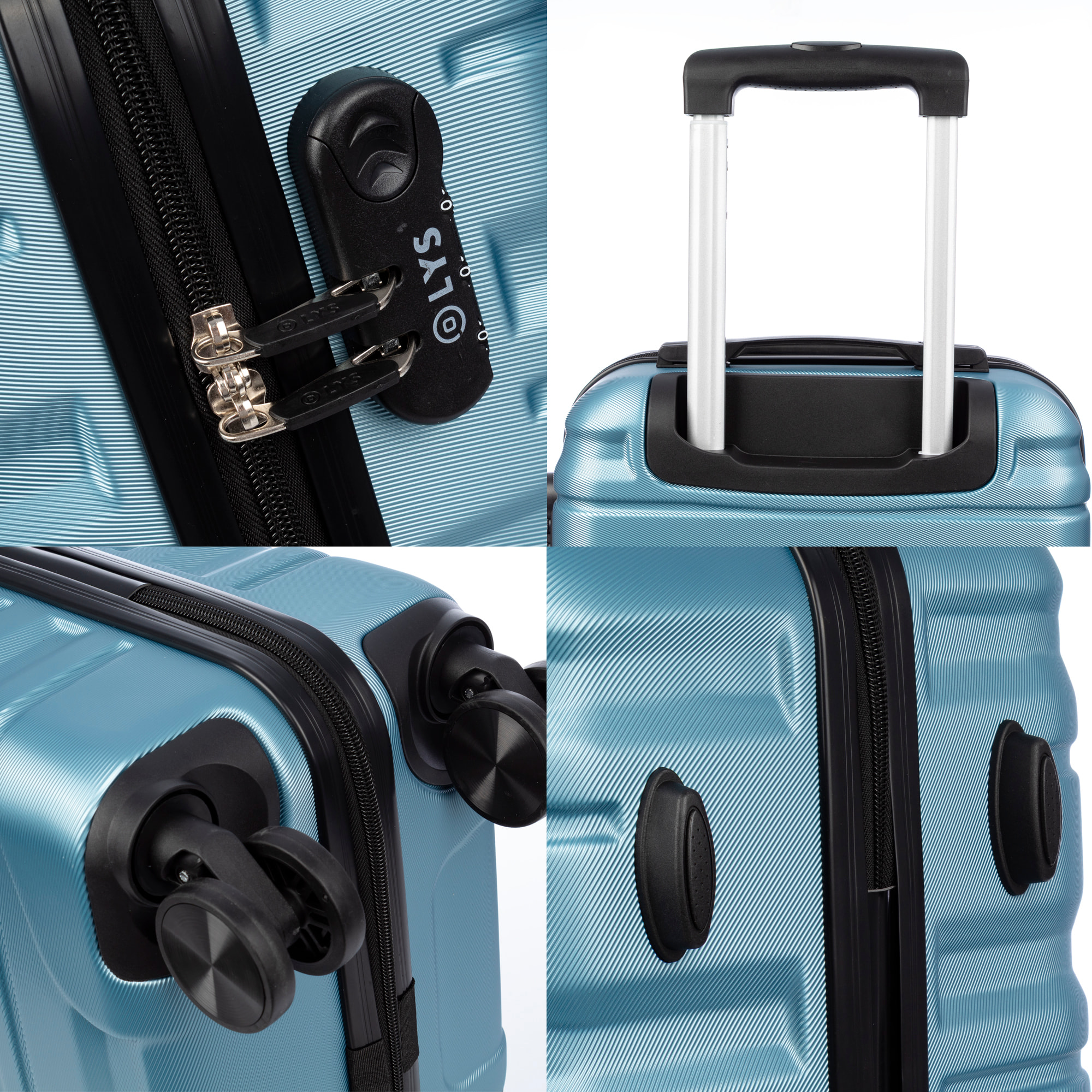 Set di 3 valigie Trolley, in materiale leggero ABS ad alta resistenza. Chiusura numerica e 4 ruote girevoli a 360°.