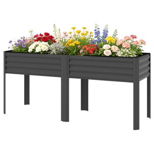 Carré potager surélevé - jardinière surélevée extra large 241L - tissu non-tissé - métal - 180x55x80cm - gris foncé