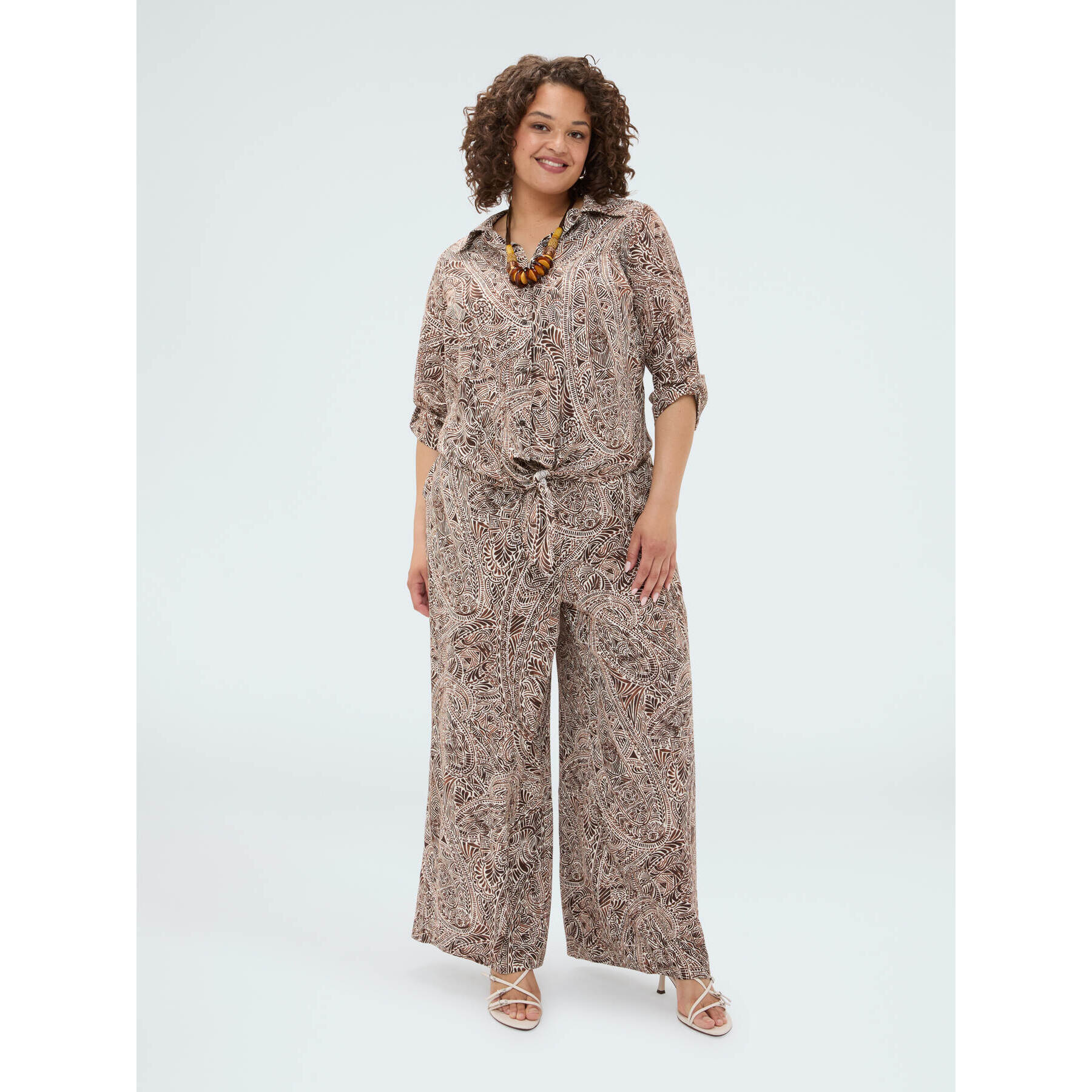 Fiorella Rubino - Camicia stampata con nodo - Marrone