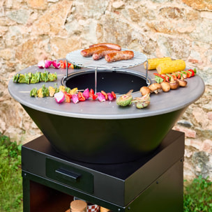 Brasero barbecue Ø81.5cm avec grille de cuisson et espace de rangement