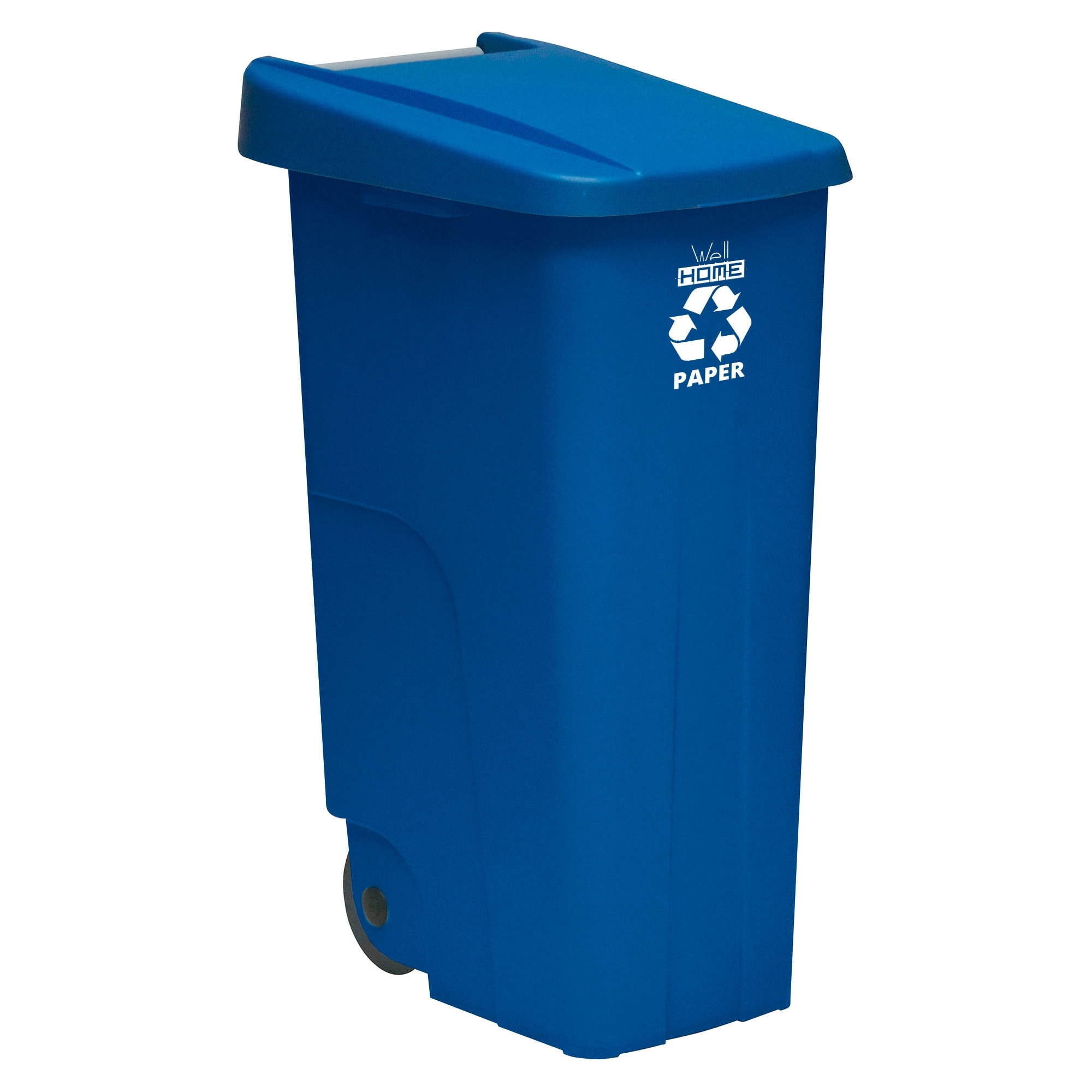 Contenedor - cubo de basura wellhome reciclo 110l, cerrado con tapa, ideal para reciclaje de papel y cartón, con ruedas