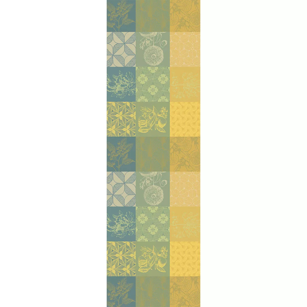 Chemin de table pur coton motif jacquard jaune vert Mille parfums limoni