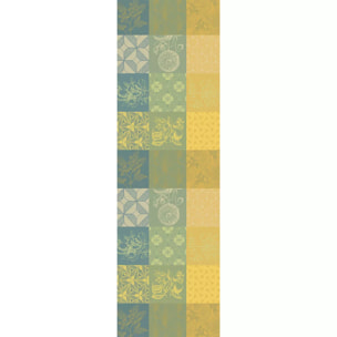 Chemin de table pur coton motif jacquard jaune vert Mille parfums limoni
