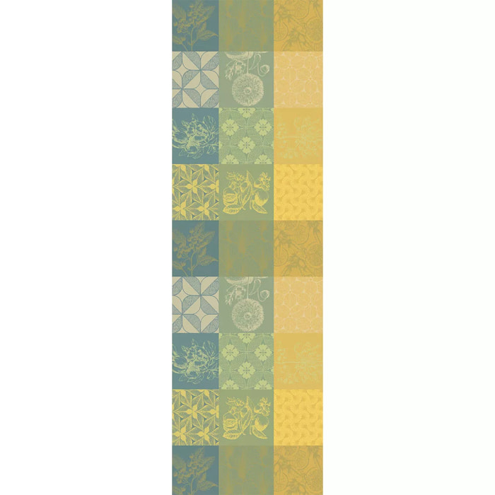 Chemin de table pur coton motif jacquard jaune vert Mille parfums limoni