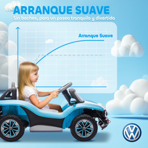 Coche Eléctrico para Niños de +3 Años, Volkswagen E-Buggy, Coche de Batería 12V, con Mando a Distancia 2,4 G, Ruedas con Suspensión, Faros LED, Música, USB, Motor Doble, Azul