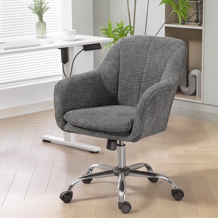 Chaise de bureau design bouclette gris piètement acier chromé