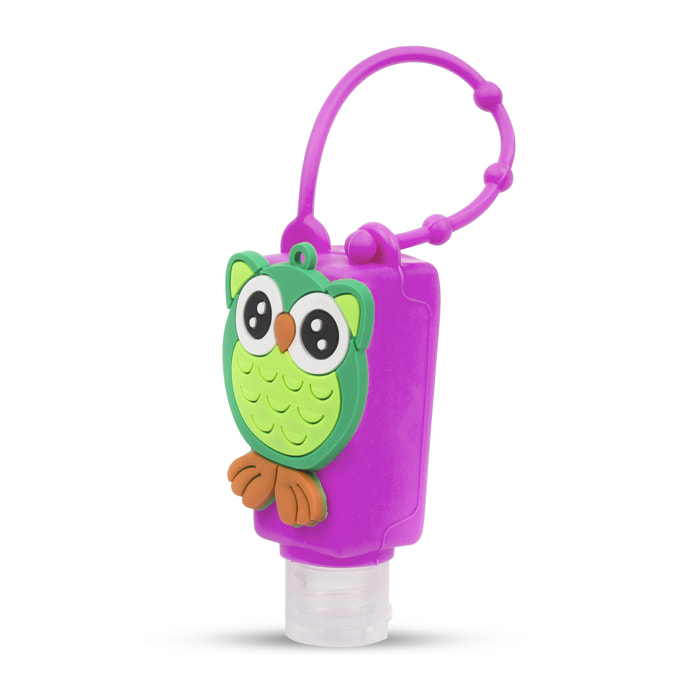 Portachiavi Bottiglia igienizzante per le mani alcol ricaricabile 30ml. Design gufo.