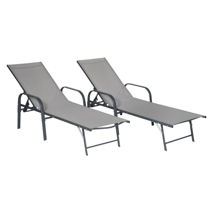 Lot de 2 bains de soleil SARDINIA en textilène gris - structure anthracite